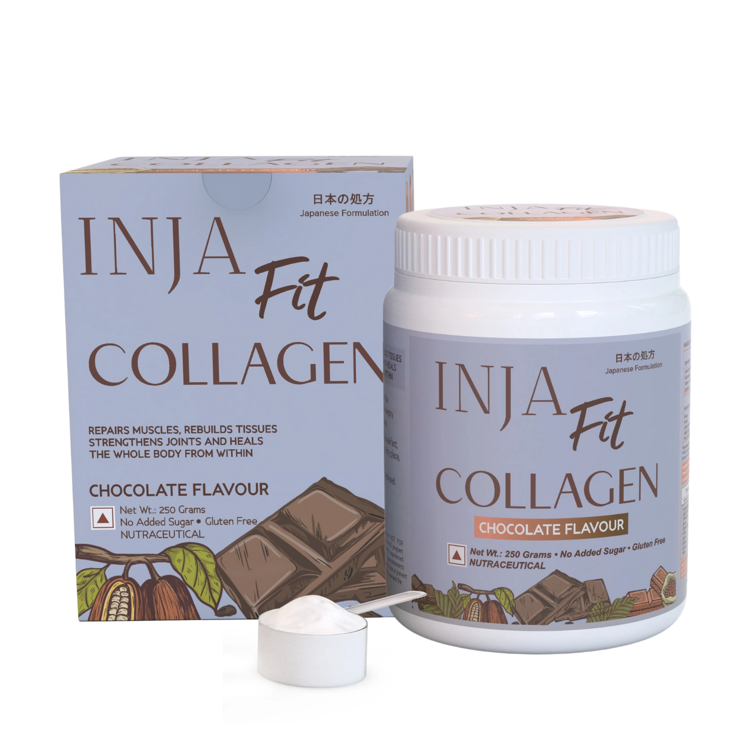 INJA Fit Marine Collagen For Skin, Joints And Muscles, With Vitamin C & Glucosamine | Chocolate Flavour