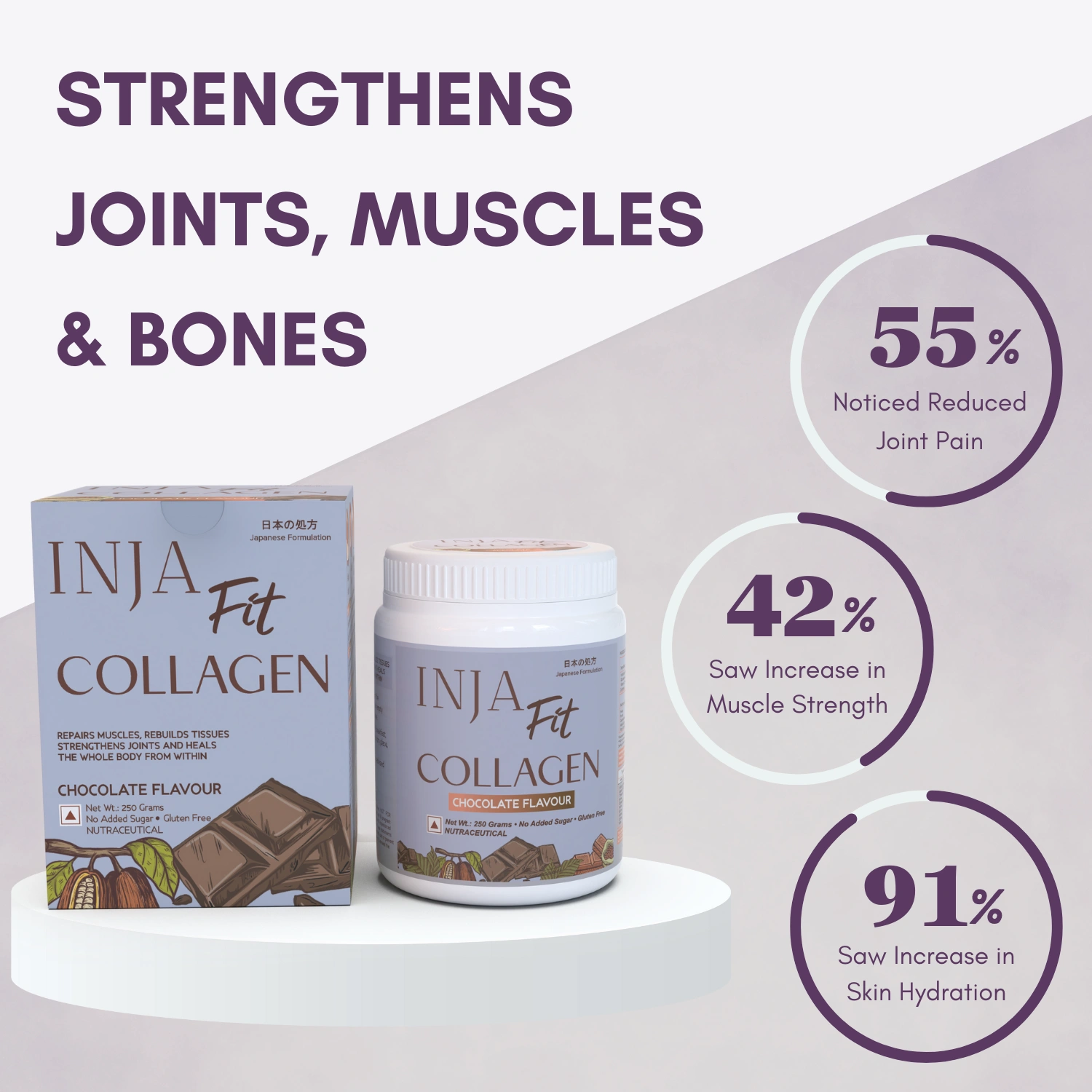 INJA Fit Marine Collagen For Skin, Joints And Muscles, With Vitamin C & Glucosamine | Chocolate Flavour - Image 3