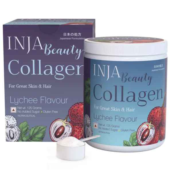 INJA Beauty Collagen for Skin, Hair & Nails, with Vitamin C, Glutathione, Biotin & more -Lychee Flavour