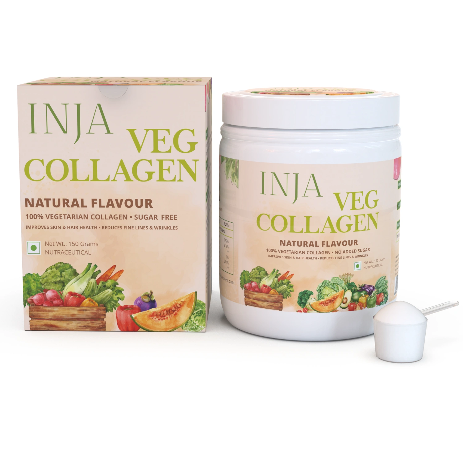 INJA Veg Collagen Natural Flavour | Vegetarian Collagen Formula for Skin, Hair, Nails & Muscle Health Support