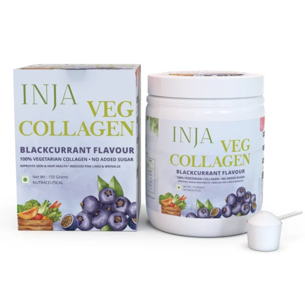 INJA Veg Collagen Blackcurrant Flavour | Vegetarian Collagen Peptides for Skin, Hair, Nails & Muscle Health