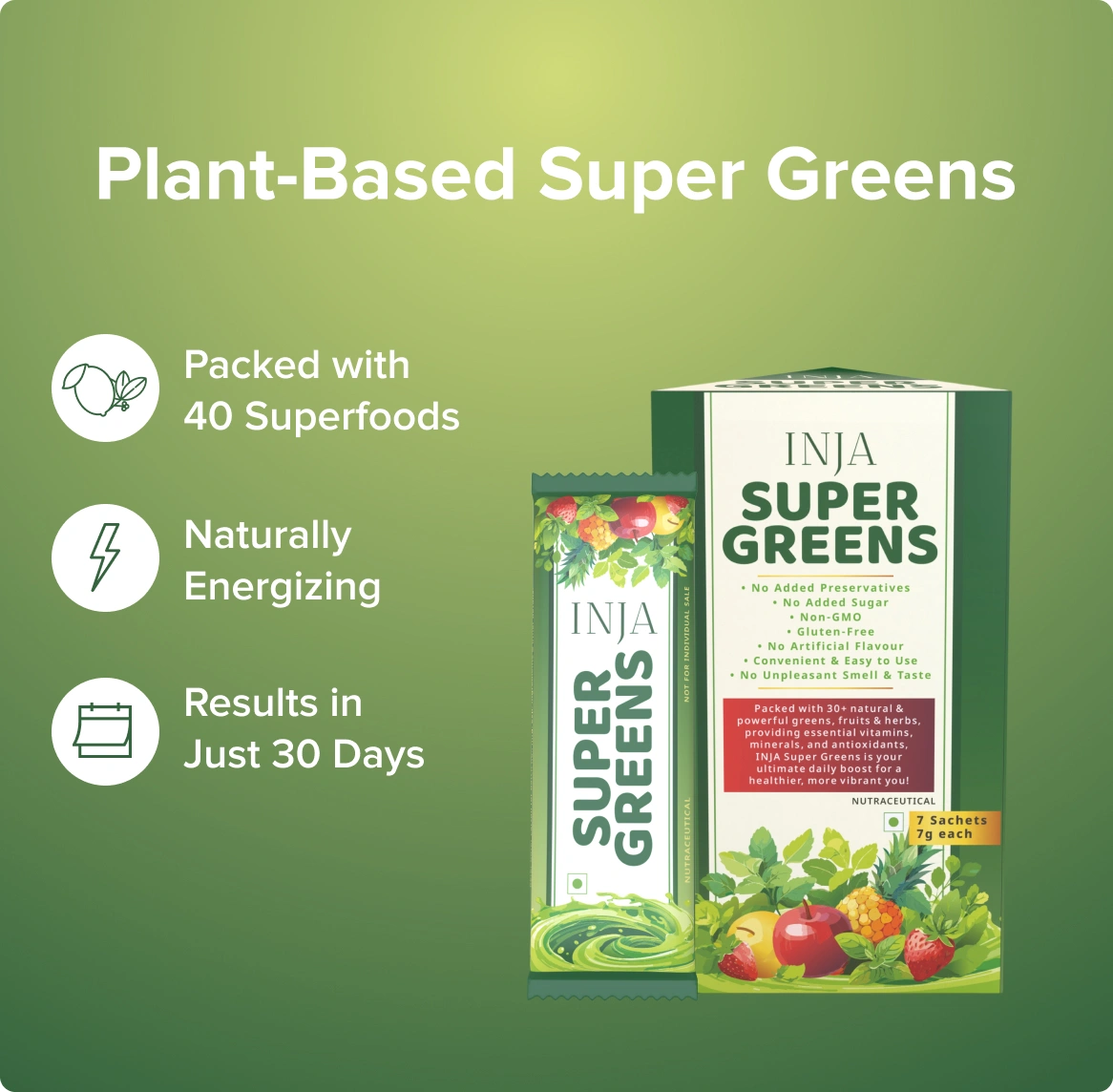 INJA Super Greens | Complete Daily Greens for Men & Women | 40+ Vitamins | Minerals Superfoods, Adaptogens & Antioxidants for Immunity, Energy, Detox, Gut Health | 7 Sachets - Image 9