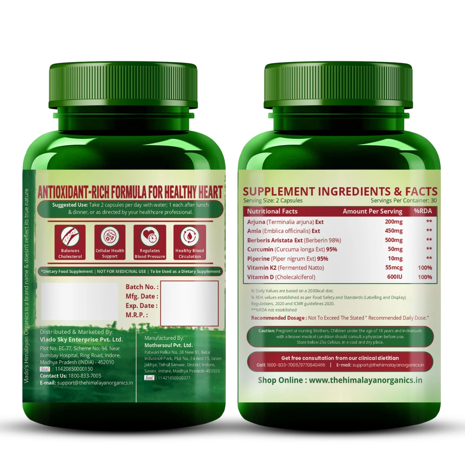 Vlado Himalayan Organics Cholesterol Control 60 Veg Capsules Bottle