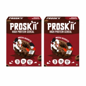Proskii Plant Protein Cereal - Mocha Madness, 38g Protein per 100g, No Added Sugar, Healthy Breakfast Option (2-Pack)