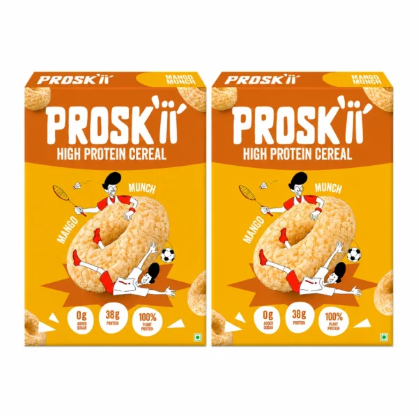 Proskii High Protein Cereal - Mango Munch Flavour (Pack of 2) | Healthy Vegan Breakfast Option | 38g Protein per 100g