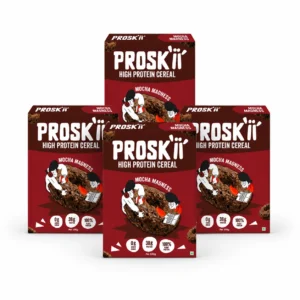 Proskii Plant Protein Cereal - Mocha Madness, 38g Protein per 100g, No Added Sugar, Healthy Breakfast Option (4-Pack)