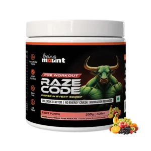 BeingMount Raze Code Pre Workout Supplement, Fruit Punch Flavour, No Energy Crash, Hydration Reloaded, 200g