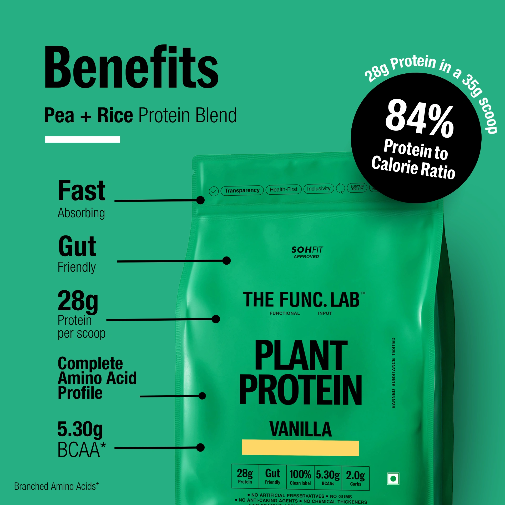 Func Lab Plant Protein 500g Vanilla Flavour supplement for men and women