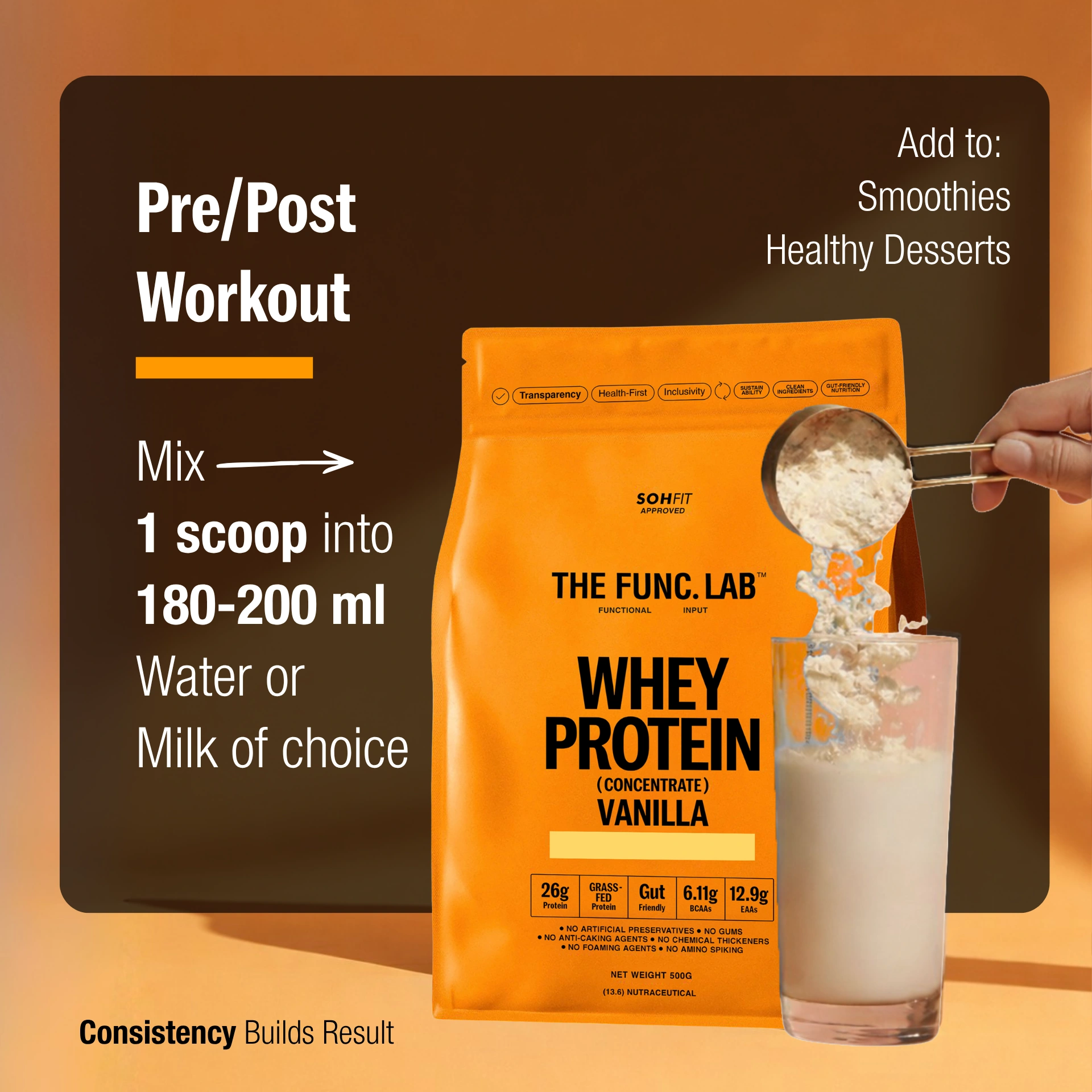 The Func Lab Whey Protein Concentrate in Vanilla Flavour and 1 kg packaging
