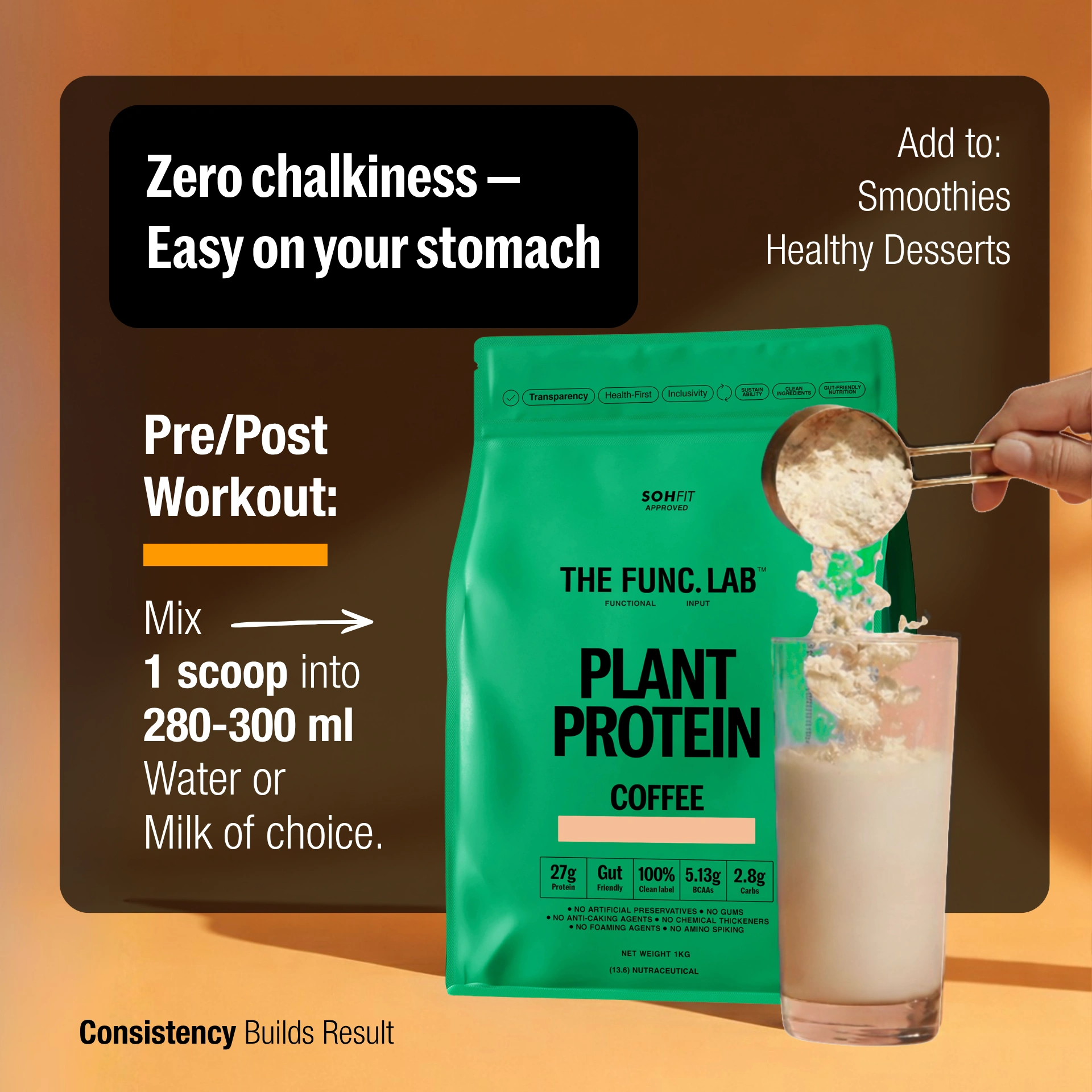 Func Lab Plant Protein Coffee Flavour 1kg 27g Protein Scoop