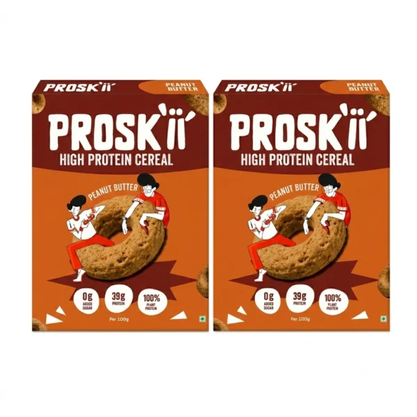 PROSKII Plant-Based Protein Cereal (Pack of 2) – 38g Protein Peanut Butter Nutty Crunch | Zero Added Sugar | Gluten-Free Healthy Breakfast