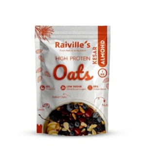 Raivville High Protein Kesar Almond Oats | Crunchy Oatmeal with Jowar Flakes, Nuts & Raisins | 1kg