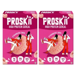 PROSKII High Protein Breakfast Cereal Strawberry Swirl (Pack of 2) | 38g Plant Protein, 0g Added Sugar | Real Fruit Berry Flavor Crunchy Rings | Vegan, Gluten-Free & Lab Verified