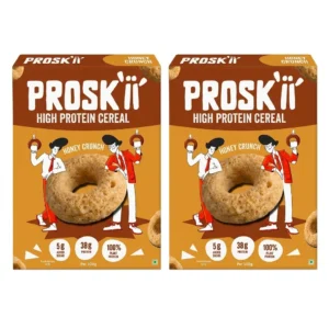 Proskii Honey Crunch High Protein Cereal (Pack of 2) | 38g Protein per 100g, 5g Added Sugar (from Honey) | Guilt-Free Breakfast Cereal