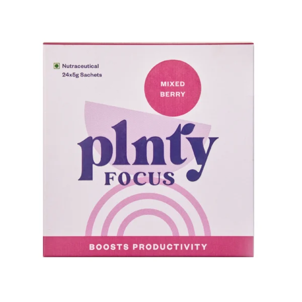 Plnty Focus Wellness Blend | Mixed Berry – Organic, Vegan & Caffeine-Free | Pack of (24 x 5g Sachets)