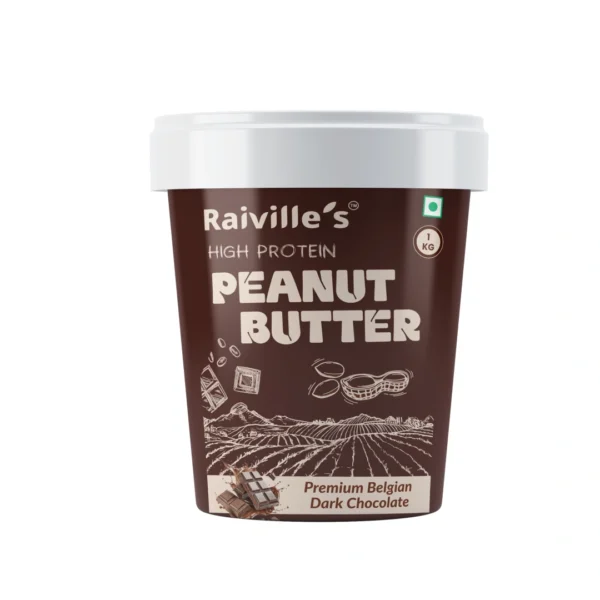 Raiville's Premium Chocolate Crunchy Peanut Butter 1kg | 22% High Protein | Made with Real Belgian Dark Chocolate