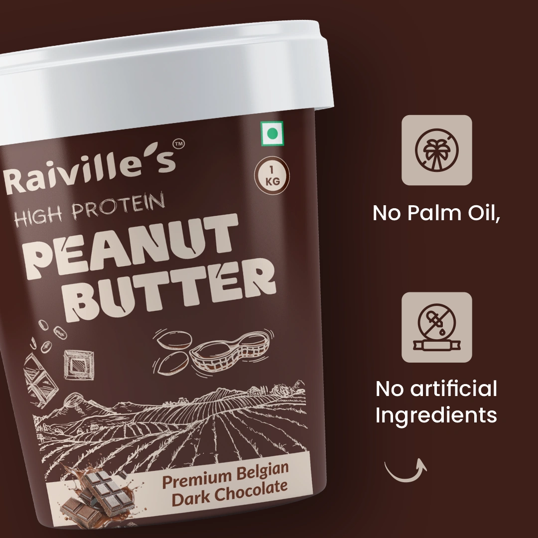Raiville's Premium Chocolate Crunchy Peanut Butter 1kg | 22% High Protein | Made with Real Belgian Dark Chocolate - Image 4