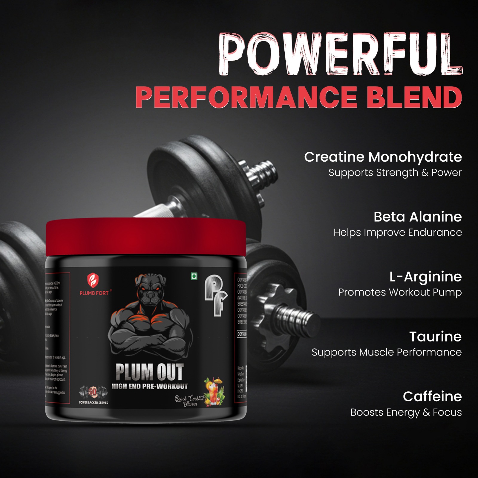 PLUM-OUT Pre Workout Supplement | Energy, Focus, Strength & Muscle Pump Formula - Image 3
