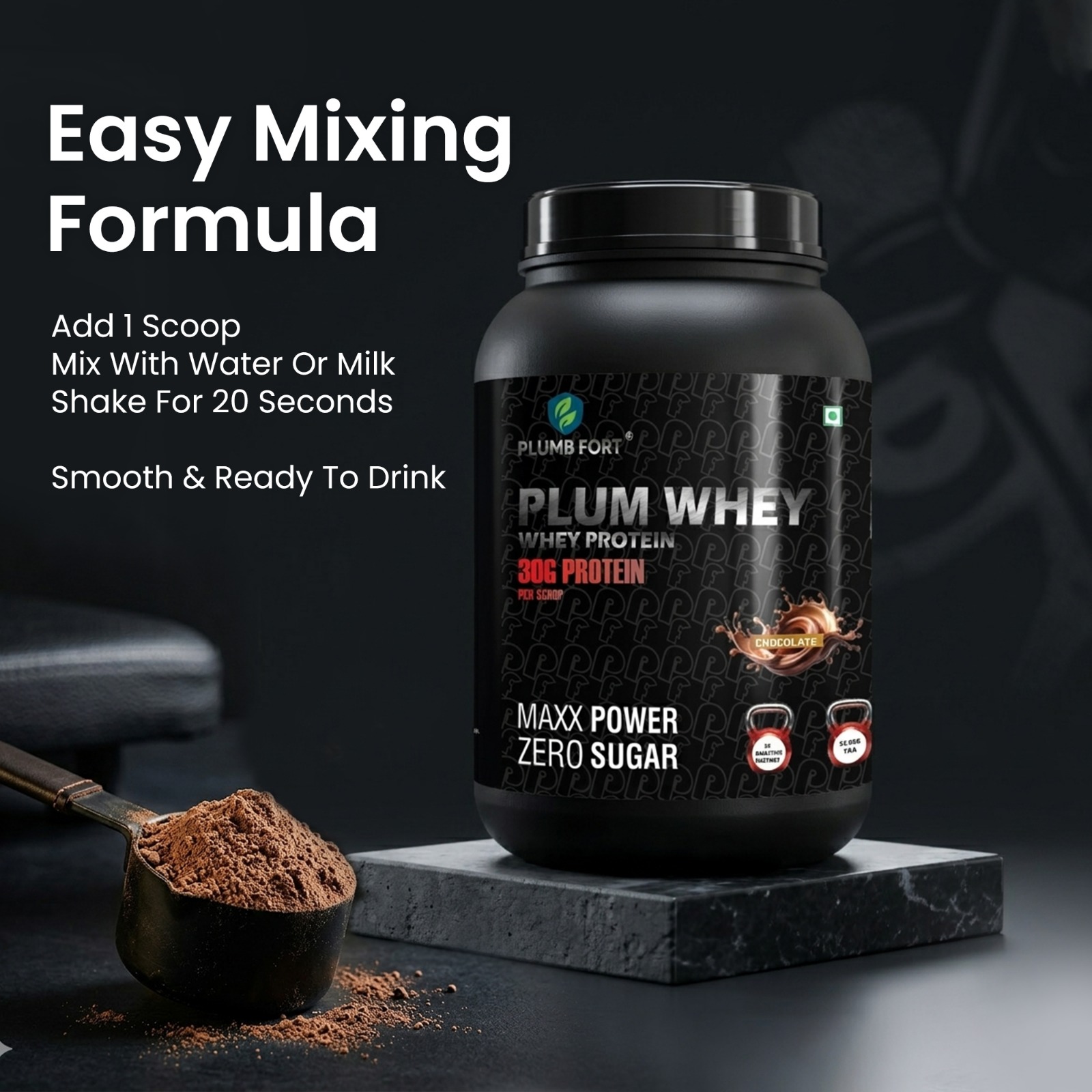 PLUMB FORT Plum-Whey Whey Protein 2.3kg | 30g Protein, 3g Creatine, Zero Added Sugar & Muscle Recovery Formula - Image 3