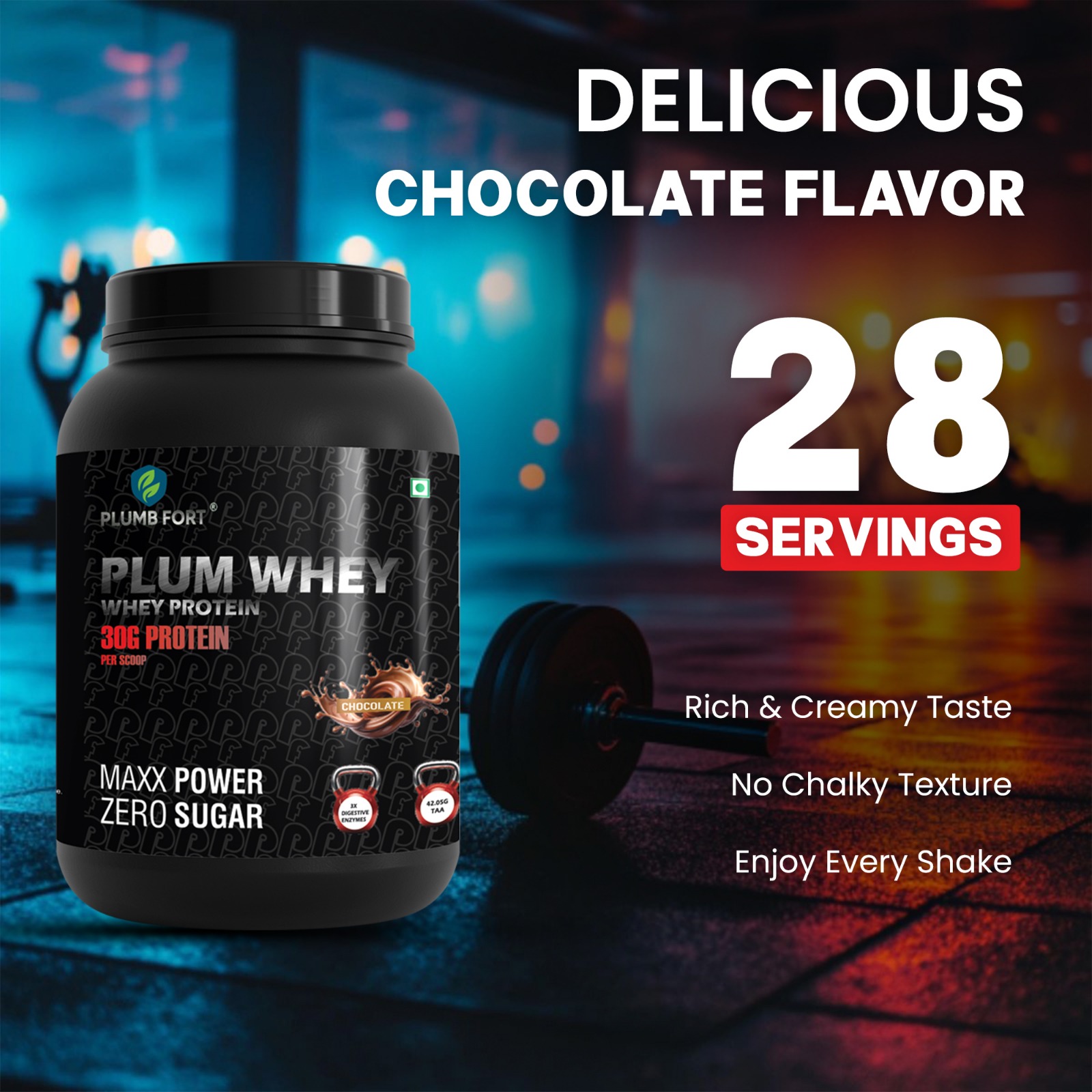 PLUMB FORT Plum-Whey Whey Protein 2.3kg | 30g Protein, 3g Creatine, Zero Added Sugar & Muscle Recovery Formula - Image 4
