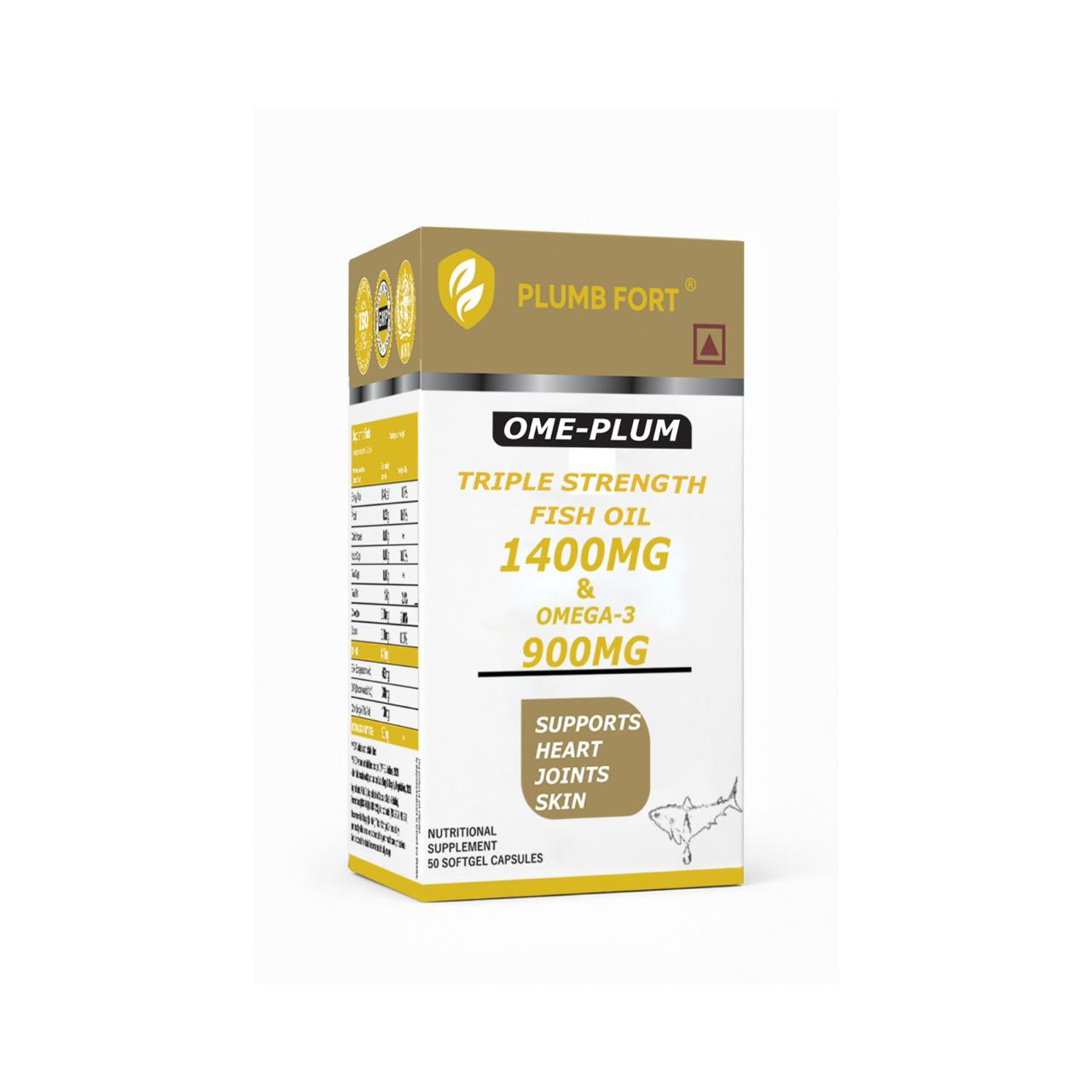 PLUMB FORT OME-PLUM Fish Oil 50 Softgels | 1400mg Fish Oil, 900mg Omega-3, 462mg EPA & 308mg DHA