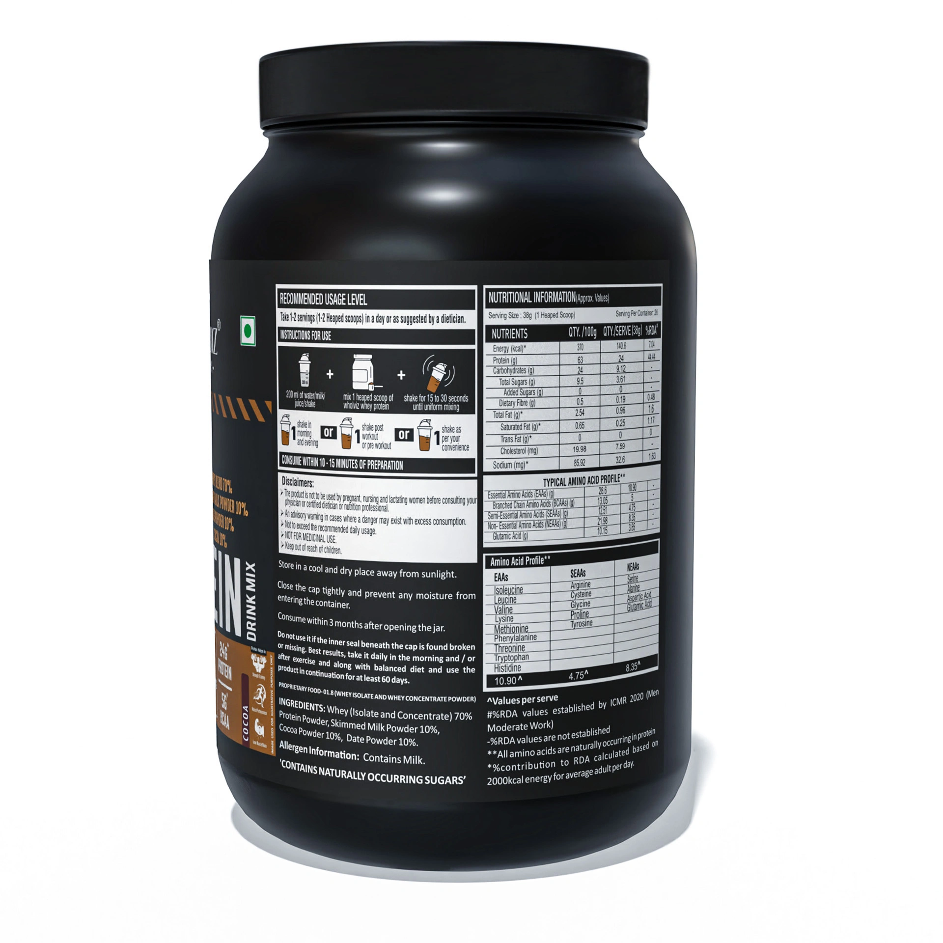 Wholviz Foods Lightest Whey Protein Cocoa 1kg | High Protein - Image 3