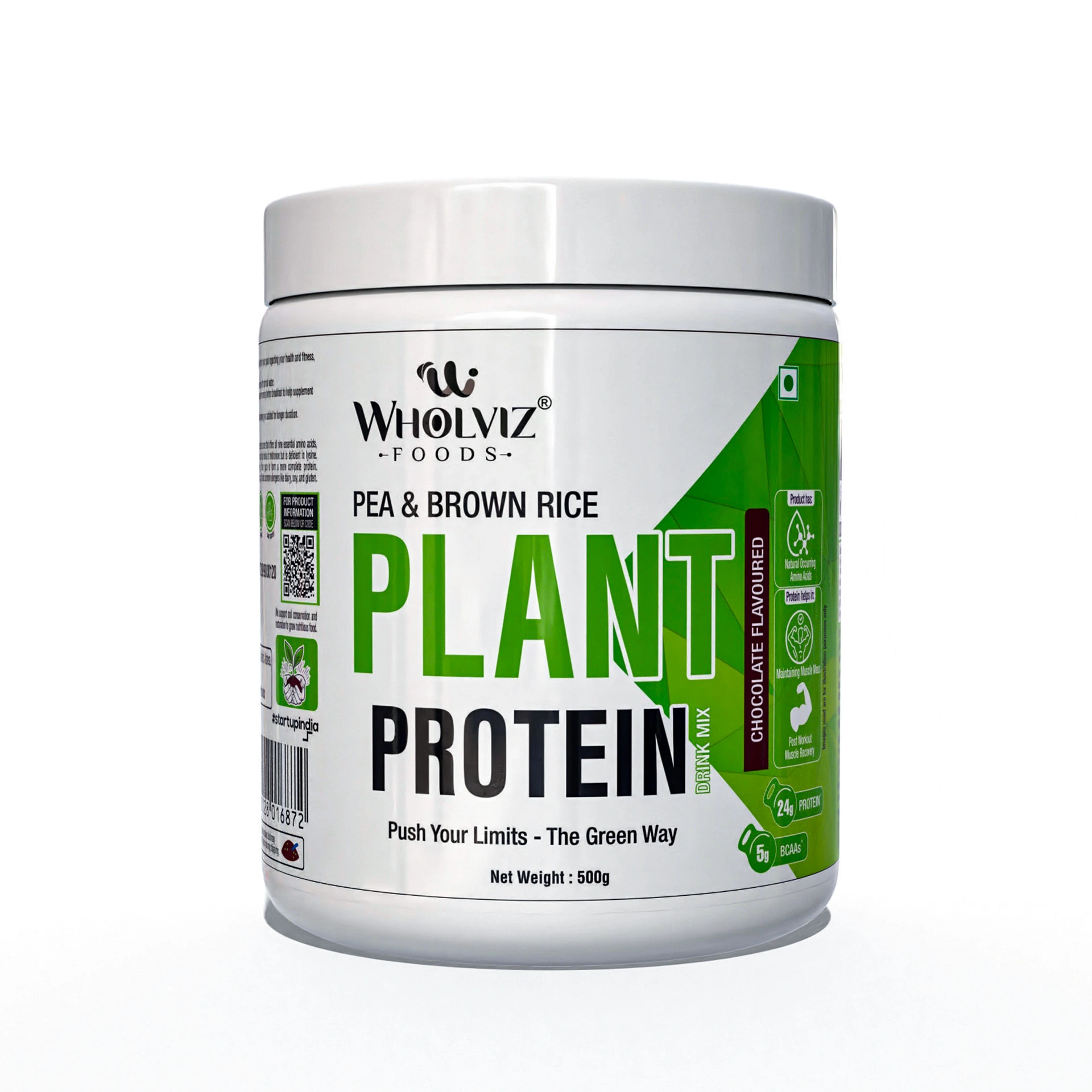 Wholviz Foods Plant Protein Chocolate 500g | Pea & Brown Rice Protein | Vegan Protein | 24g Protein Per Serving