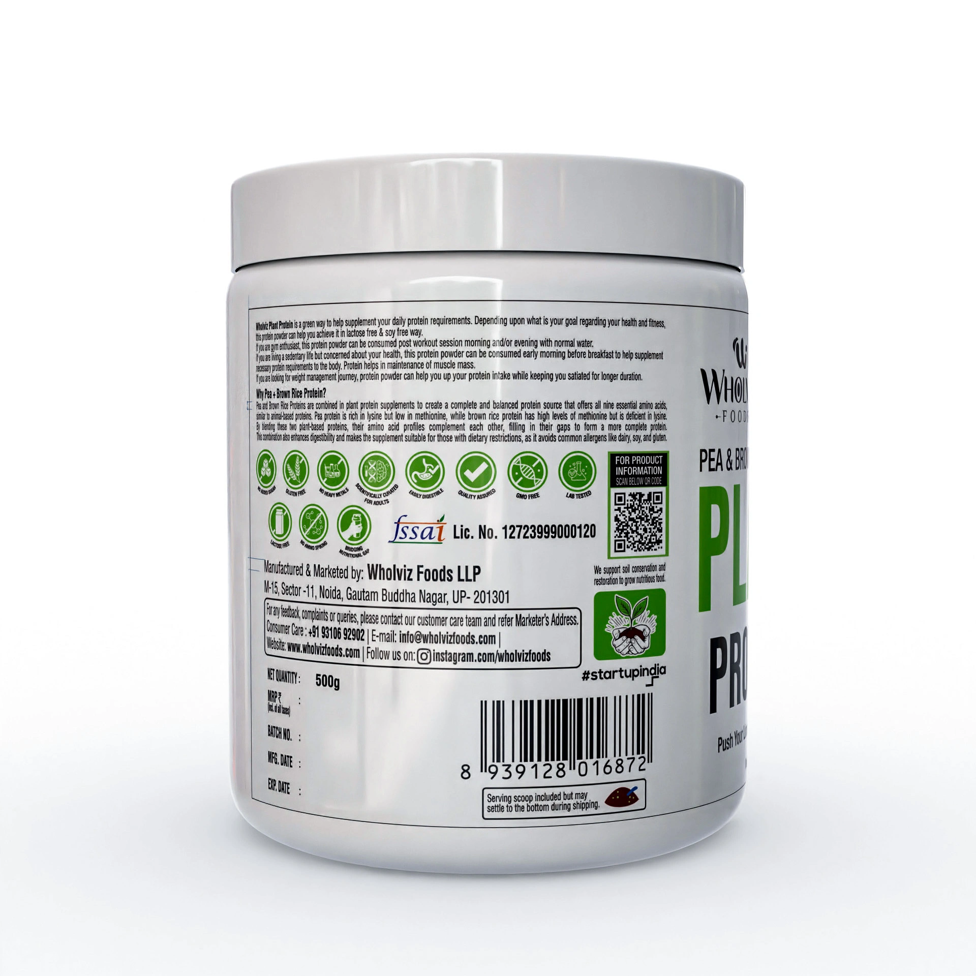 Wholviz Foods Plant Protein Chocolate 500g | Pea & Brown Rice Protein | Vegan Protein | 24g Protein Per Serving - Image 3