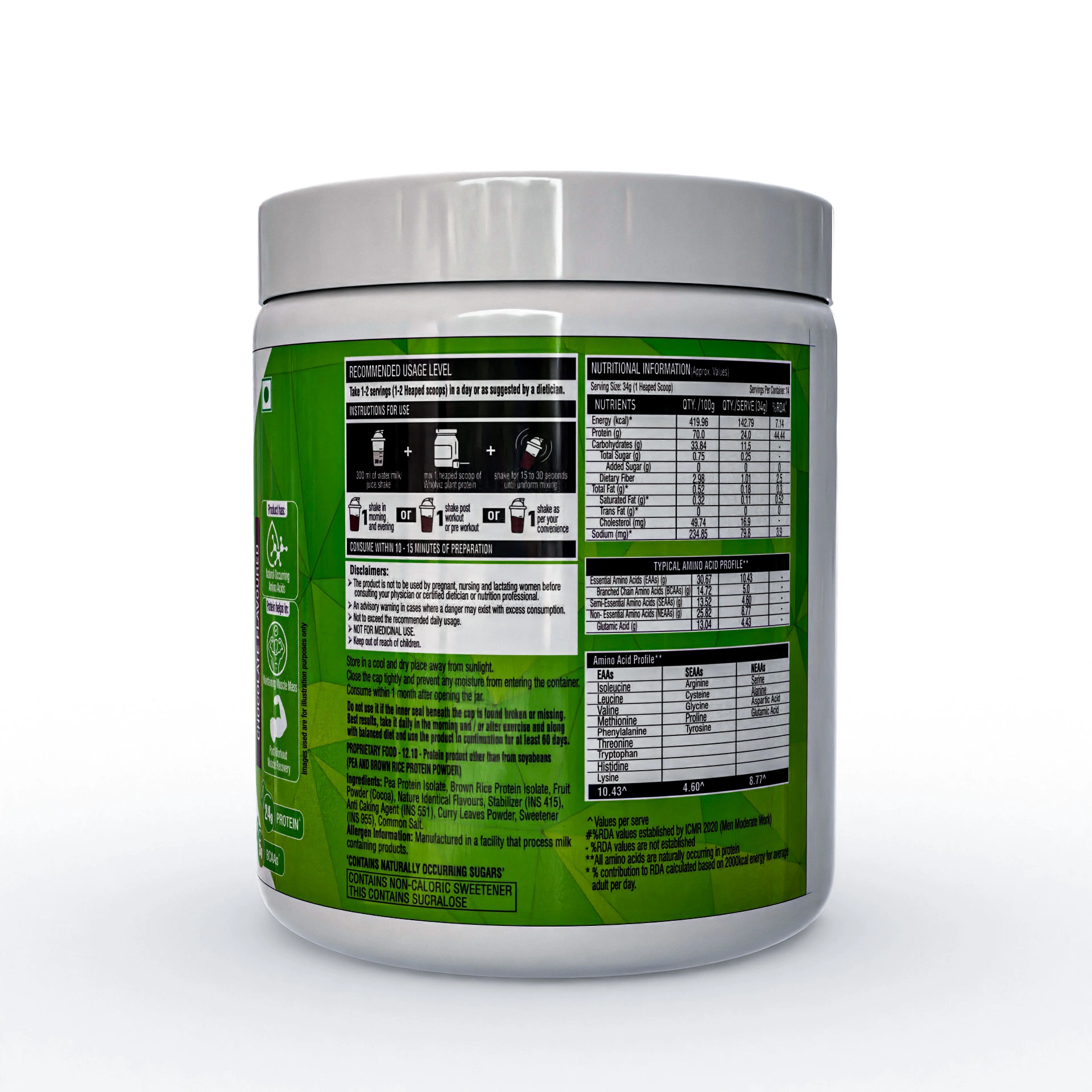 Wholviz Foods Plant Protein Chocolate 500g | Pea & Brown Rice Protein | Vegan Protein | 24g Protein Per Serving - Image 2