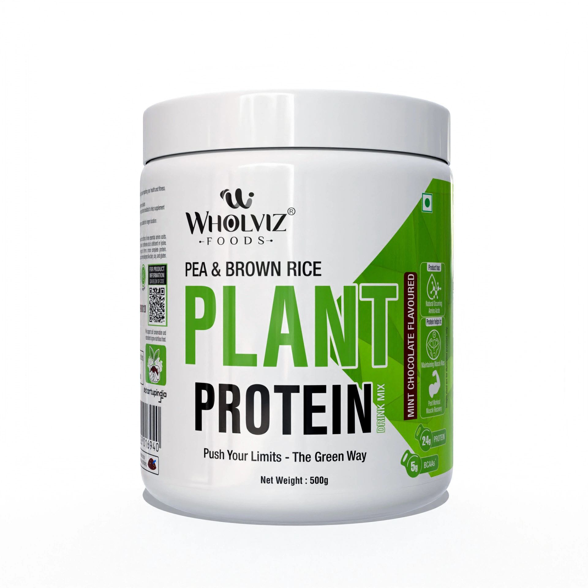 Wholviz Foods Plant Protein Mint Chocolate 500g | Pea & Brown Rice Protein | Vegan Protein | 24g Protein Per Serving