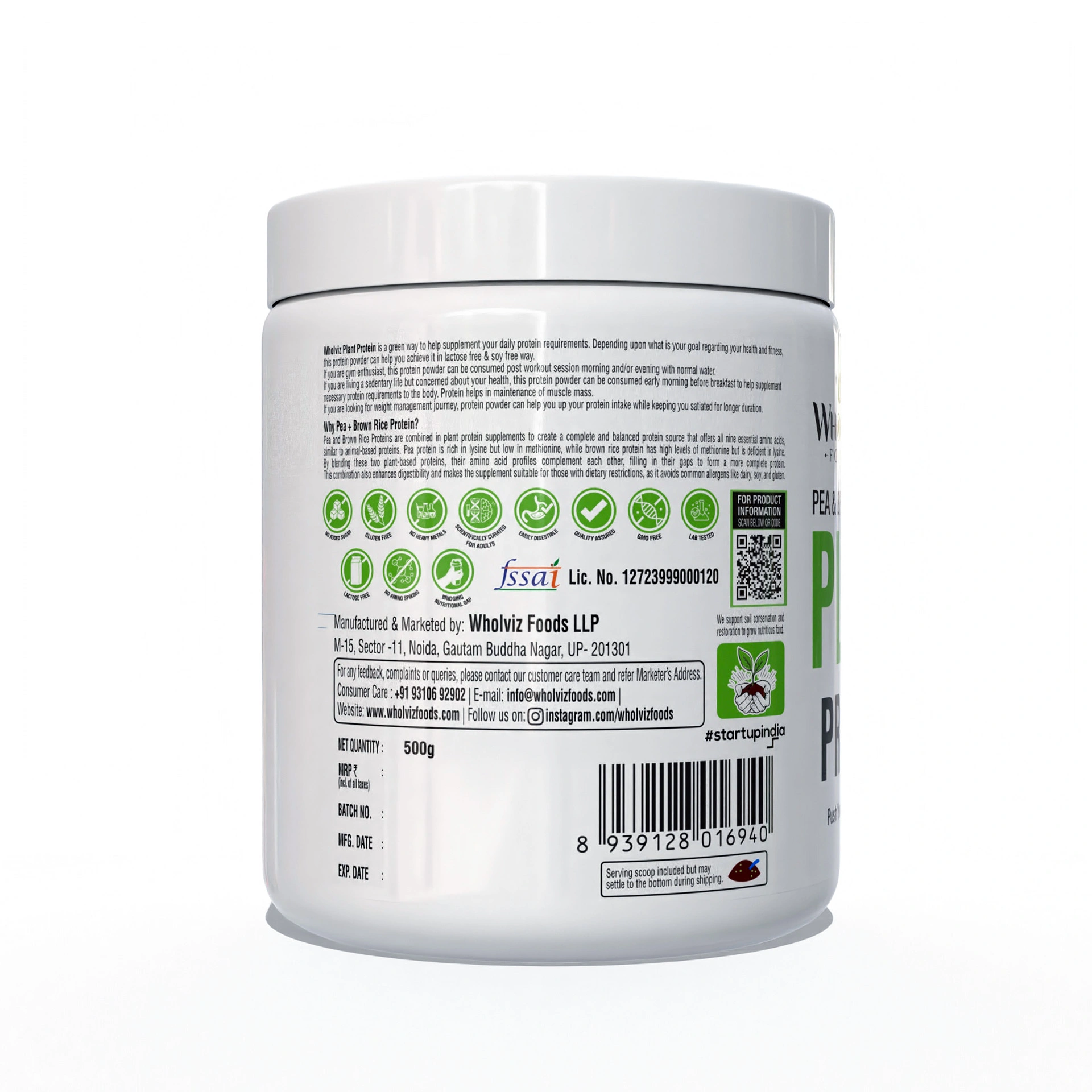 Wholviz Foods Plant Protein Mint Chocolate 500g | Pea & Brown Rice Protein | Vegan Protein | 24g Protein Per Serving - Image 3