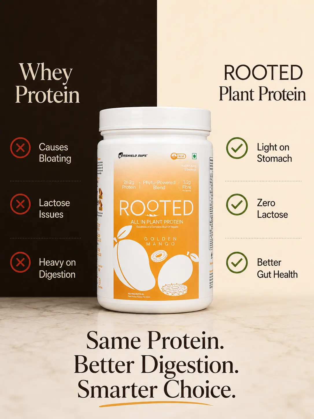 Golden mango flavored vegan protein powder