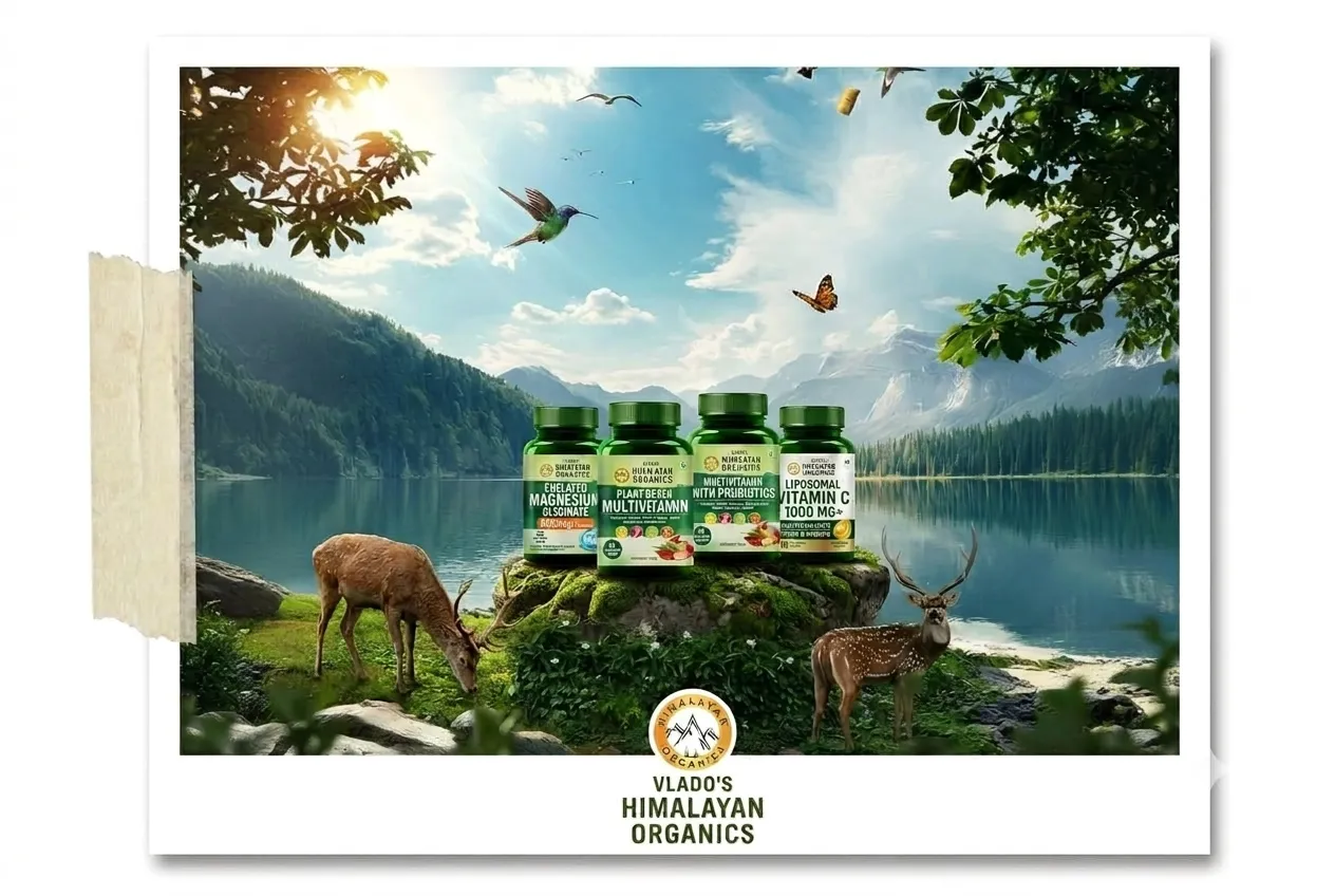Vlado Himalayan Organics Product Packaging with Mountain Landscape