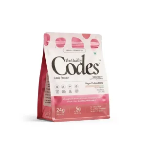 The Healthy Codes Code Vegan Protein Powder Strawberry Flavor – 24g Fermented Plant Protein Blend with Pea & Pumpkin Seed Isolate, 5.2g BCAAs | 100% Clean Label, No Fillers Daily Wellness Protein Supplement