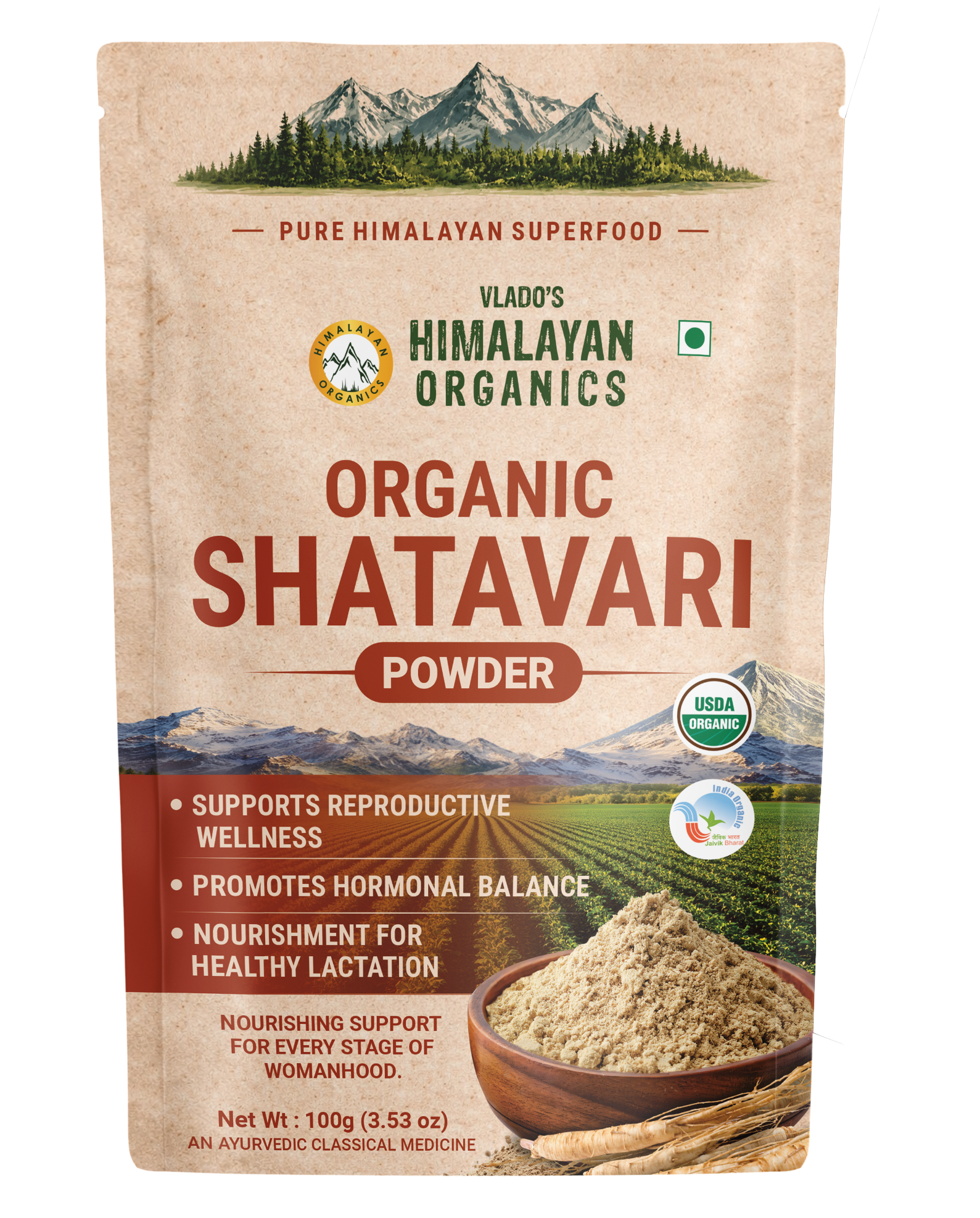 Vlado's Himalayan Organics Shatavari Powder 100g Packaging