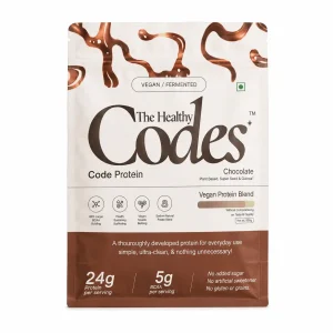 The Healthy Codes Code Protein | Vegan Fermented Protein Blend (24g Protein, 5.2g BCAAs, PDCAAS ~1) | Plant Based Yeast, Pea & Pumpkin Isolate Supplement for Men & Women | Clean Label Daily Wellness | Chocolate Flavor