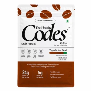 The Healthy Codes Code Protein | Vegan Fermented Protein Blend (24g Protein, 5.2g BCAAs, PDCAAS ~1) | Plant Based Yeast, Pea & Pumpkin Isolate Supplement for Men & Women | Clean Label Daily Wellness | Coffee Flavor