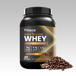 Fitspire Super Gold King Whey Protein-Coffee Royal- 1kg- High Protein Blend for Lean Muscle Support Strength Recovery Daily Nutrition Formula with Smooth Mixing and Balanced Composition