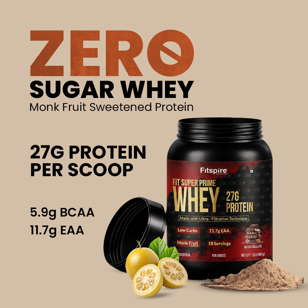 Fitspire Fit Super Prime Whey Protein Powder For Adults | Whey Concentrate Isolate & Peptides Blend | 27g Protein Per Serving | With Digestive Enzymes & Probiotics | Zero Added Sugar | Supports Muscle Growth & Recovery | Dutché Chocolate Flavour - 907g (2 lbs), 18 Servings - Image 5