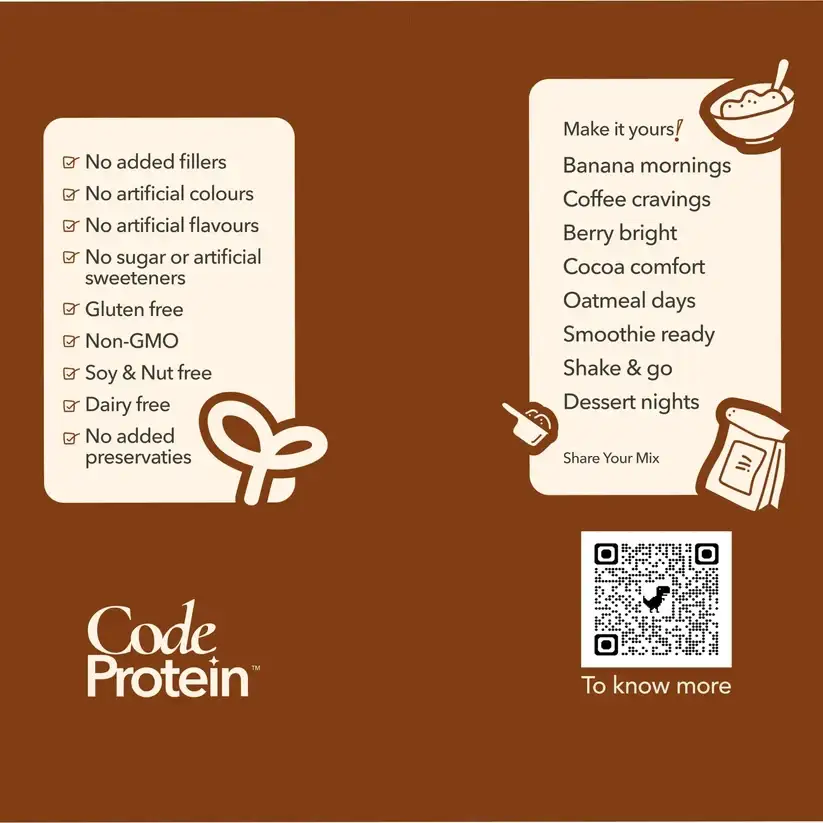 The Healthy Codes Code Protein | Vegan Fermented Protein Blend (24g Protein, 5.2g BCAAs, PDCAAS ~1) | Plant Based Yeast, Pea & Pumpkin Isolate Supplement for Men & Women | Clean Label Daily Wellness | Chocolate Flavor - Image 6