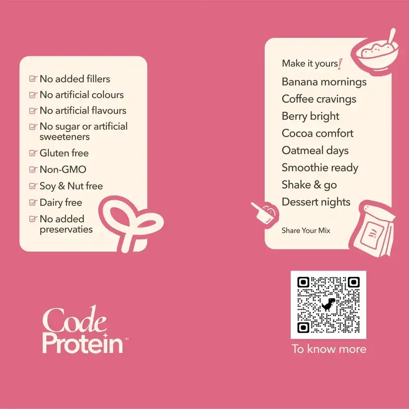 The Healthy Codes Code Vegan Protein Powder Strawberry Flavor – 24g Fermented Plant Protein Blend with Pea & Pumpkin Seed Isolate, 5.2g BCAAs | 100% Clean Label, No Fillers Daily Wellness Protein Supplement - Image 4