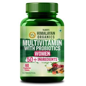 Vlado’s Himalayan Organics Multivitamin With Probiotics Supplement For Women With 60+ Essential Ingredients | Multiminerals For Immunity and Energy, Hair, Skin & Bone Support - 60 Veg Tablets