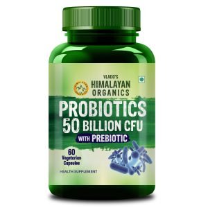 Vlado's Himalayan Organics Probiotics 50 Billion CFU - 20 Strain + 150mg Prebiotic Supplement | Good For Digestive, Gut health, Immunity, Diarrhea, Gas & Bloating Support| For Men And Women - 60 Vegetarian Capsules