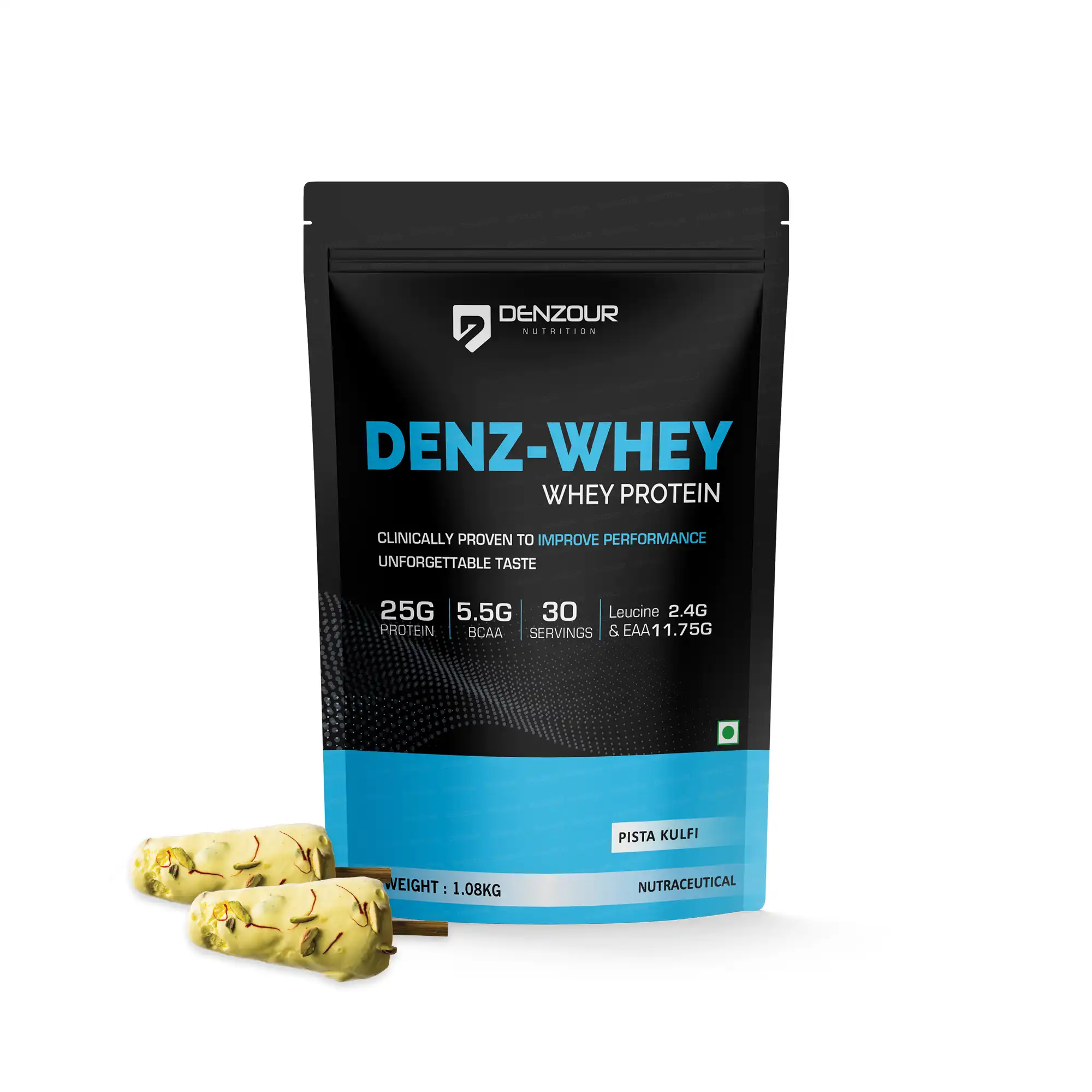 Denzour Nutrition Denz-Whey Protein Powder Pista Kulfi 1.08kg Tub