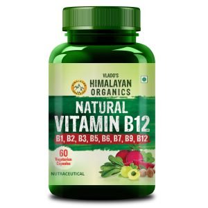 Vlado's Himalayan Organics Natural Vitamin B12 Supplement- with Vitamin B1,B2,B3,B5,B6,B7,B9,Moringa | 100% Natural | Support Nerve Health & Brain Function I Energy Production, Energy, Maximize Absorption, Boost Metabolism I Active form of Vitamin B12 For Men & Women - 60 Vegetarian Capsules