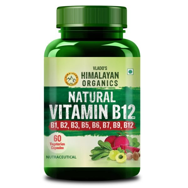 Vlado's Himalayan Organics Natural Vitamin B12 Supplement- with Vitamin B1,B2,B3,B5,B6,B7,B9,Moringa | 100% Natural | Support Nerve Health & Brain Function I Energy Production, Energy, Maximize Absorption, Boost Metabolism I Active form of Vitamin B12 For Men & Women - 60 Vegetarian Capsules