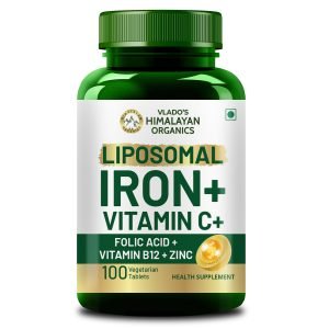 Vlado's Himalayan Organics Liposomal Iron supplement with Vitamin C,B12,Zinc & Folic Acid | Boost Hemoglobin Levels | Improves Concentration Level,Energy & Blood Building-100 Veg Tablets