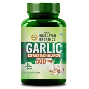 Vlado’s Himalayan Organics Garlic 500Mg Supplement | Extract (1:13) Allium Sativum - 2% | Improve Heart Health, Boost Immunity, Maintain Cholesterol Level - 60 Veg Capsules