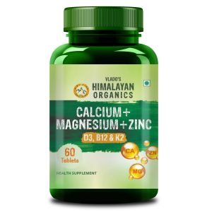 Vlado’s Himalayan Organics Calcium Magnesium Zinc Vitamin D3, B12 & K- 60 Vegetarian Tablets I Supplement for Women and Men, For Bone Health & Joint Support
