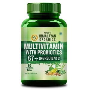 Vlado’s Himalayan Organics Multivitamin With Probiotics - 60 Ingredients Supplement For Men And Women | Vitamin C, D, E, B3, B5, B12, Zinc, Magnesium, Giloy & Biotin | Good For Bone & Joint Support | Gut health - 60 Veg Tablets